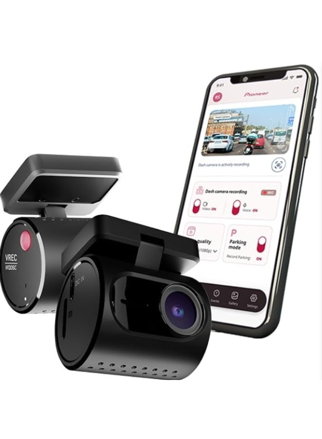 Pioneer كاميرا داش للسيارة بايونير VREC-H120SC | تصميم فائق الصغر | دعم التطبيق | دقة 1296p | مجال رؤية واسع | واي فاي | حساس G | تسجيل طارئ | دعم بطاقة microSD حتى 128GB - Image 2